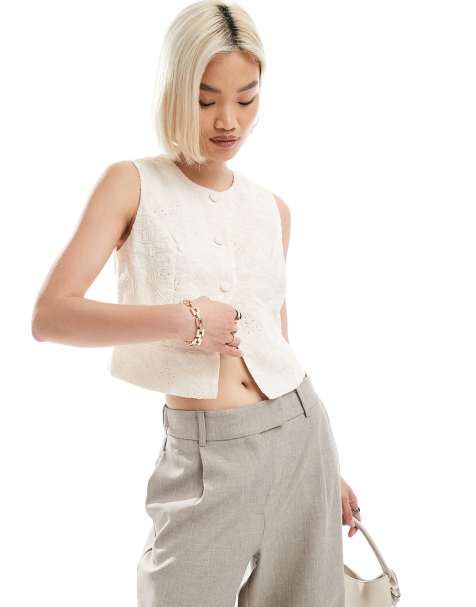 Vero Moda embroidered waistcoat in cream