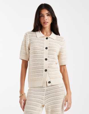 Vero Moda half sleeve knitted polo top co-ord in birch