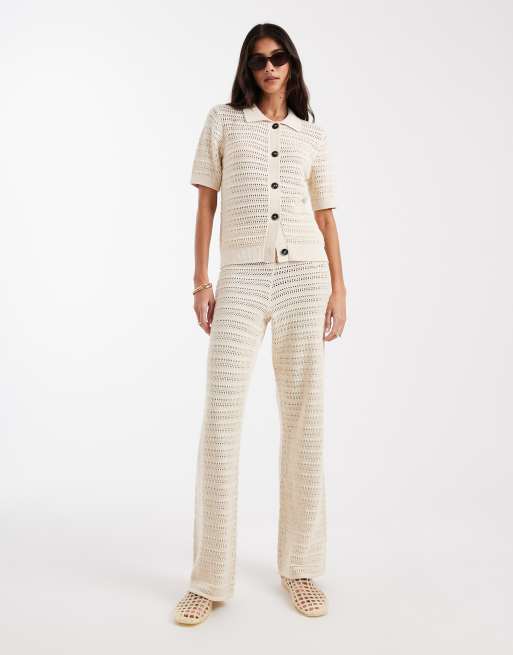 Vero Moda half sleeve knitted polo top in birch (part of a set), 4 of 4