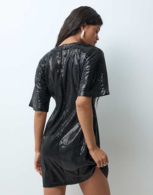Vero Moda half sleeve sequin mini dress in black, 5 of 5