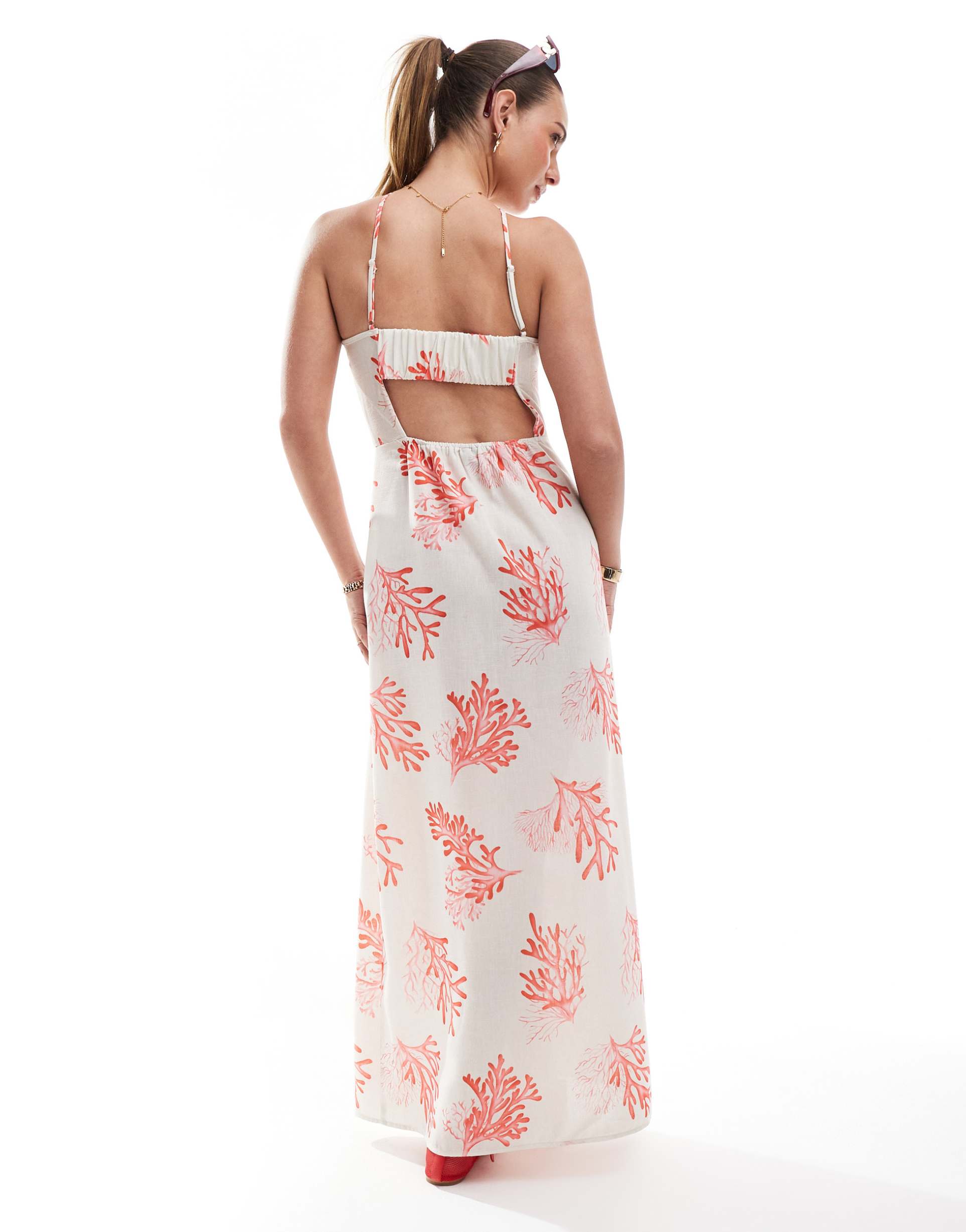 vero moda halter maxi dress in coral print