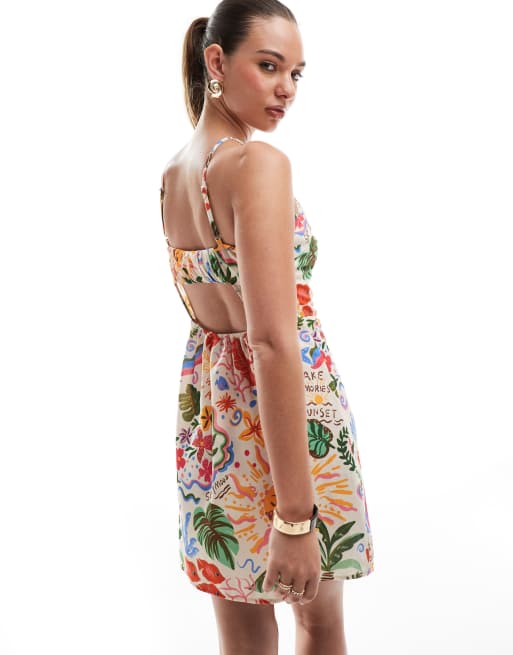Vero Moda halter mini dress in conversational tropical print, 3 of 4