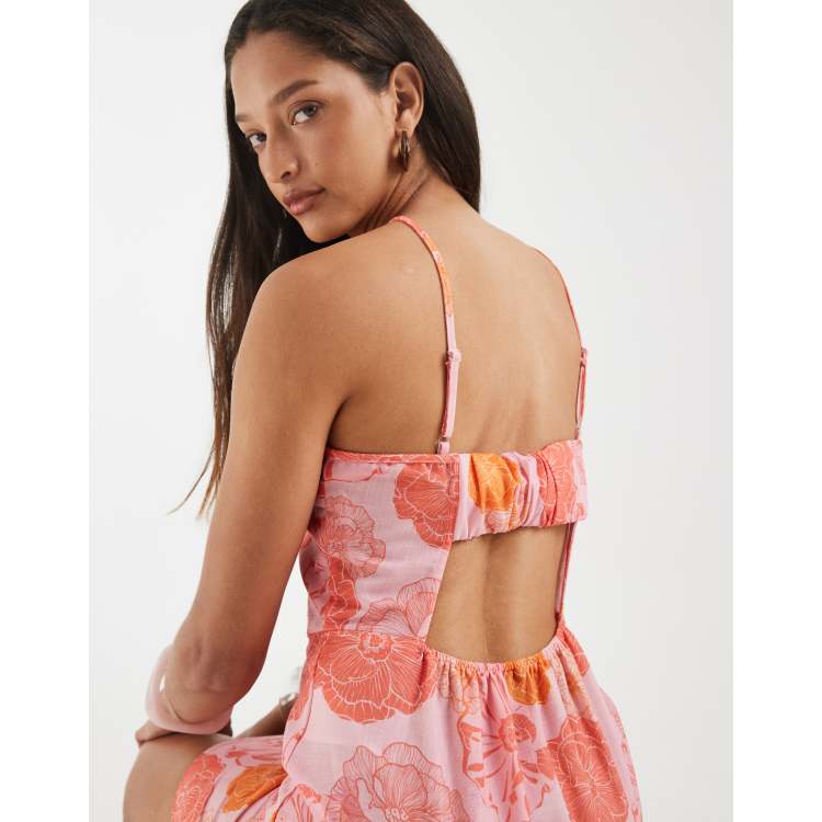 Vero Moda halter mini dress in pink and orange floral print | ASOS