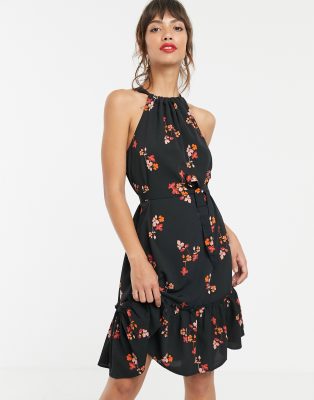 black floral halter dress