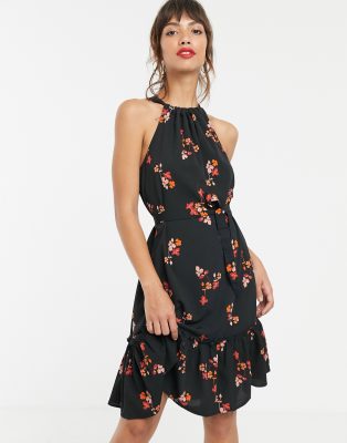 black floral halter dress