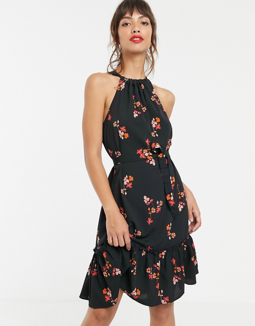 Vero Moda halter neck mini dress in floral print-Multi