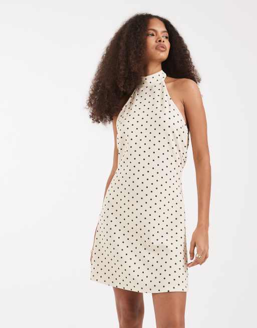 Vero Moda halter neck polka dot mini dress in cream and black, 2 of 4