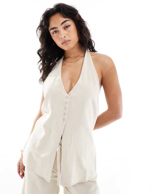 Vero Moda halter neck waistcoat in oatmeal (part of a set)