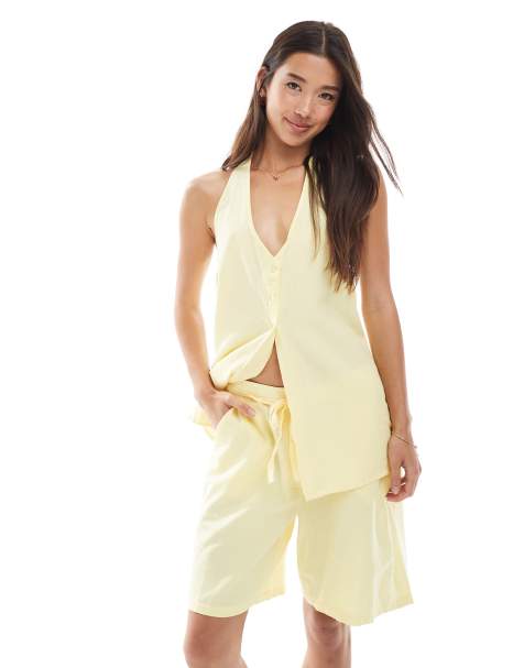 Vero Moda halter neck waistcoat in pale yellow (Part of a set) - view 1