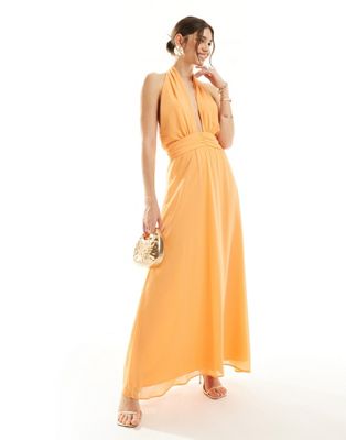 Vero Moda Halterneck Maxi Dress In Orange