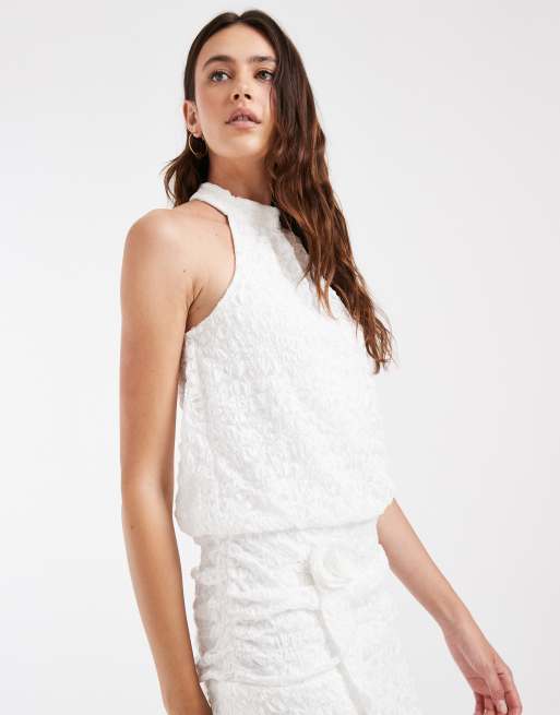 Vero Moda halterneck rose applique tie detail mini dress in white, 2 of 4