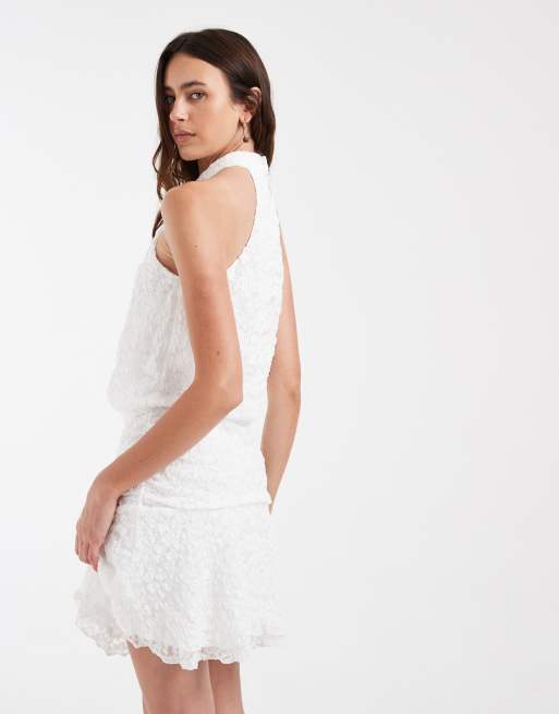 Vero Moda halterneck rose applique tie detail mini dress in white, 4 of 4