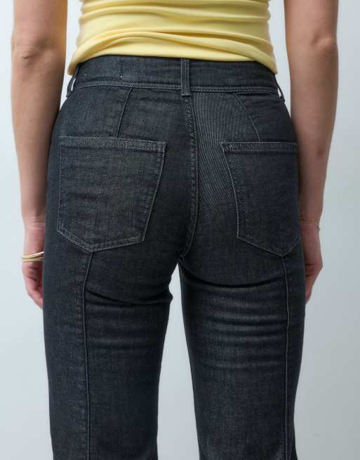 Vero Moda Hazel jeans med hög midja, dekorativ söm och utsvängda ben i svart denim, 5 av 5