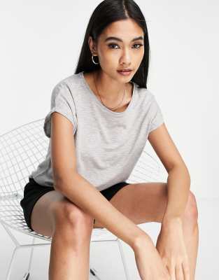 Vero Moda - Hellgraues T-Shirt mit U-Ausschnitt