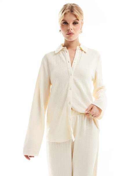 Vero Moda – Hemd aus strukturiertem Jersey in Creme, Kombiteil - view 1