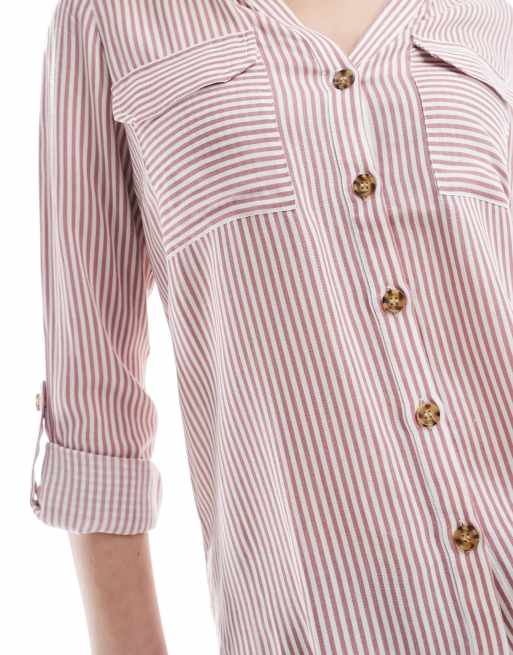Vero Moda – Hemd in Rosa und Weiß gestreift mit Taschendetail und Button-Down-Kragen, 2 von 4