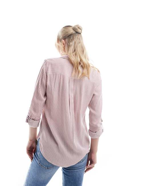 Vero Moda – Hemd in Rosa und Weiß gestreift mit Taschendetail und Button-Down-Kragen, 3 von 4
