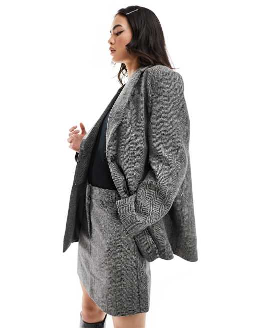 Vero Moda herringbone dad coat in gray - part of a set
