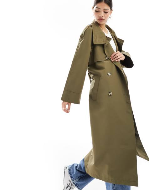 Vero Moda high neck belted maxi trench coat in khaki - view 1