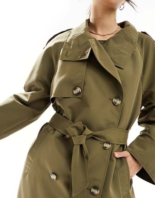 Vero Moda high neck belted maxi trench coat in khaki | ASOS Vero Moda high neck belted maxi trench coat in khaki | ASOS