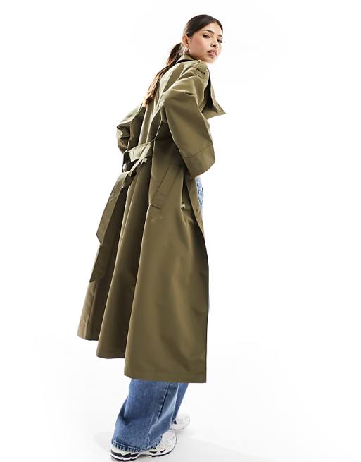 Vero Moda high neck belted maxi trench coat in khaki | ASOS Vero Moda high neck belted maxi trench coat in khaki | ASOS