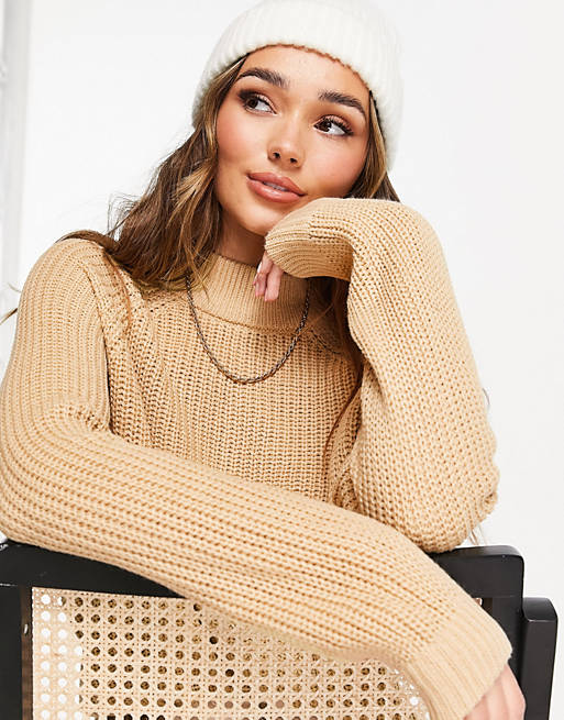 Jumpers & Cardigans Vero Moda high neck chunky knit jumper in beige 