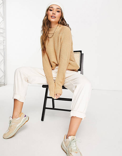 Jumpers & Cardigans Vero Moda high neck chunky knit jumper in beige 