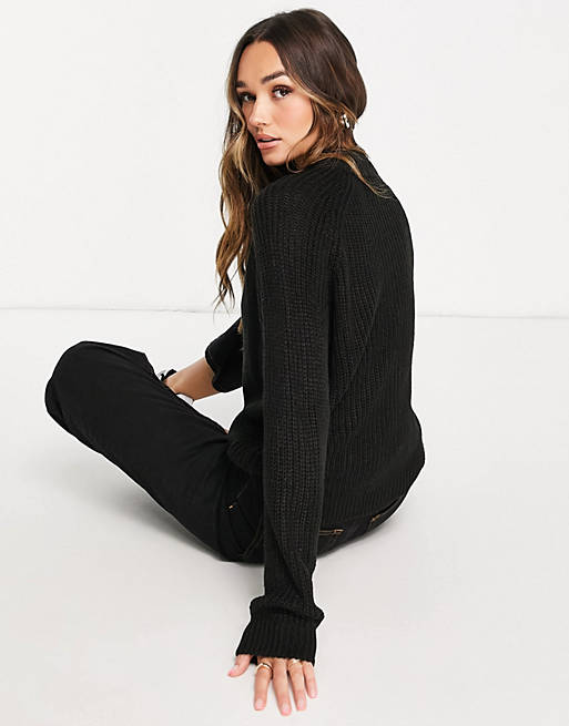  Vero Moda high neck chunky knit jumper in black 
