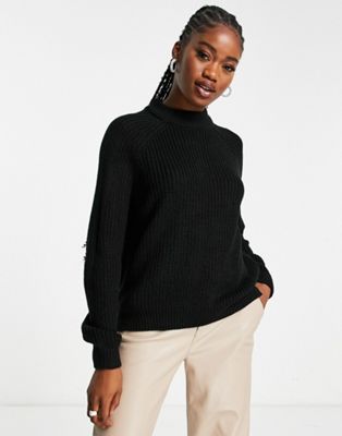 Vero Moda high neck chunky knit jumper in black