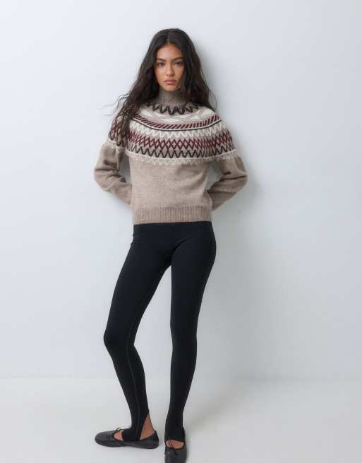 Vero Moda high neck fairisle jumper in beige, 2 of 5