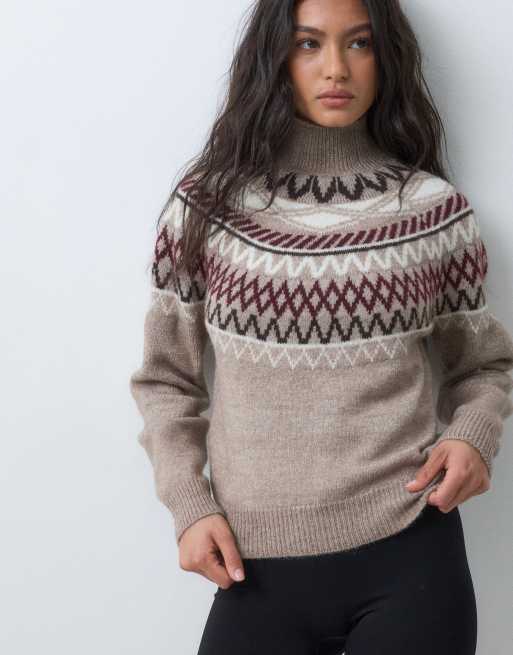 Vero Moda high neck fairisle jumper in beige, 4 of 5