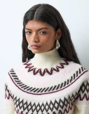Vero Moda high neck fairisle sweater in cream | ASOS