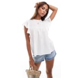 [Vero Moda] Vero Moda high neck flutter sleeved embroidered top in white-Black 2XL White