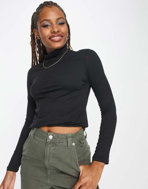 Jersey High Neck Top - Black