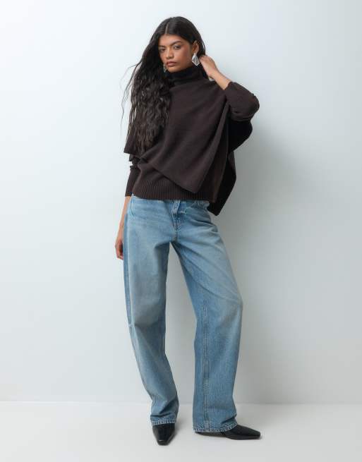 Vero Moda high neck jumper with cape detail in chocolate brown, 2 of 5