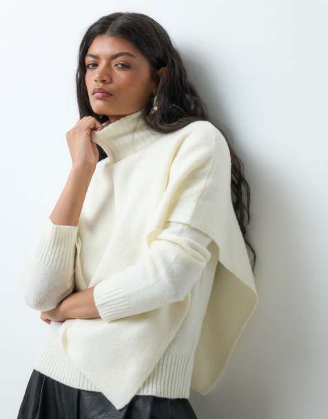 Vero Moda high neck jumper with cape detail in cream - view 1