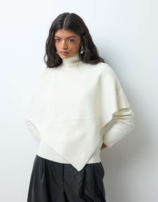 Vero Moda high neck jumper with cape detail in cream, 2 of 5