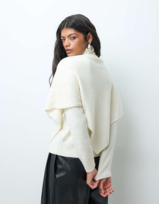 Vero Moda high neck jumper with cape detail in cream, 3 of 5