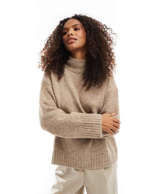 [MONOHA] / ☆ 25SS Check high neck jumper / beige Monki high neck chunky rib knitted jumper with volume sleeve
