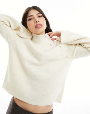 Vero Moda high neck jumper with wide sleeve in cream | ASOS