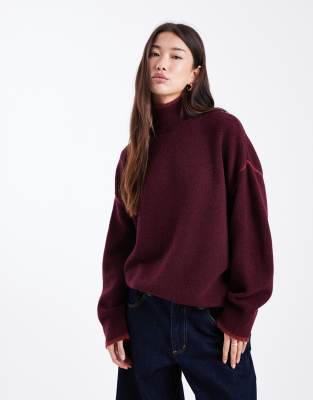 Vero Moda High Neck Knit Sweater With Contrast Tipping In Red