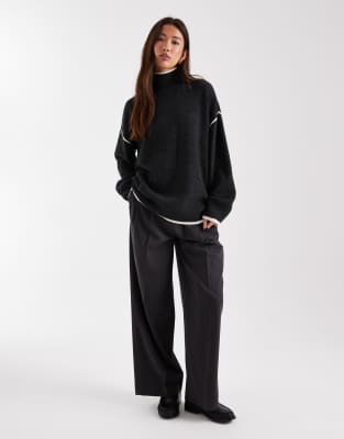 Vero Moda High Neck Knit Sweater With Contrast Tipping In Gray