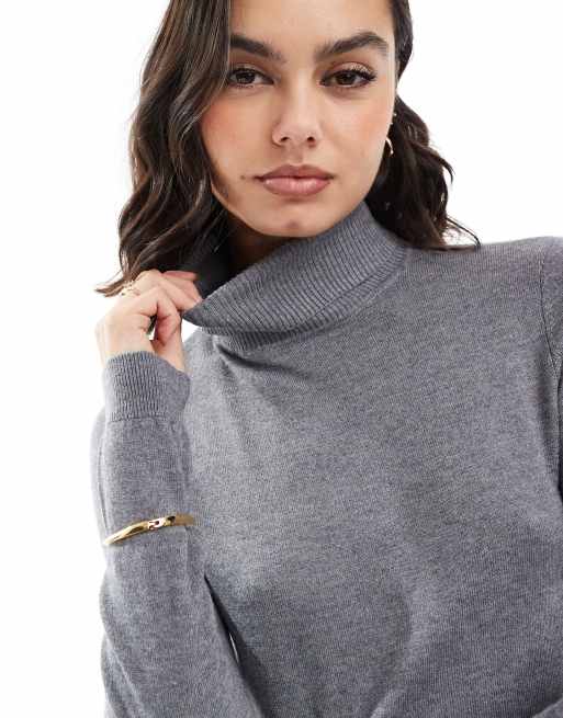 Vero Moda high neck knitted jumper in medium grey melange ASOS