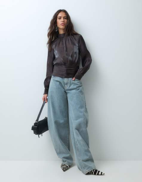 Vero Moda high neck long sleeve ruffle top in chocolate brown - view 1