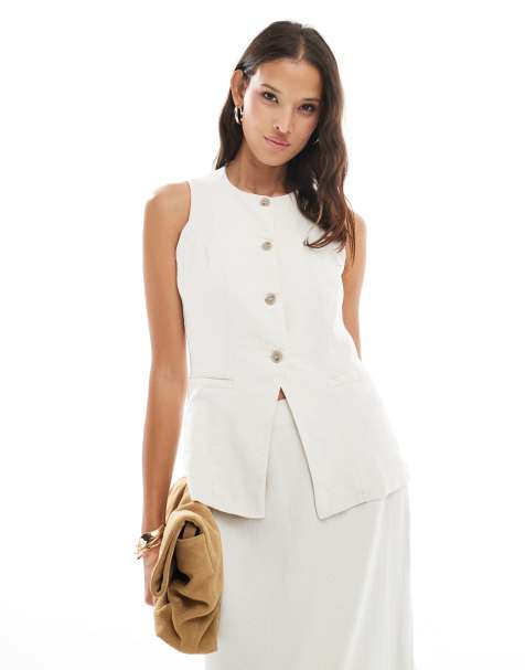Vero Moda high neck longline waistcoat in cream (part of a set) - view 1