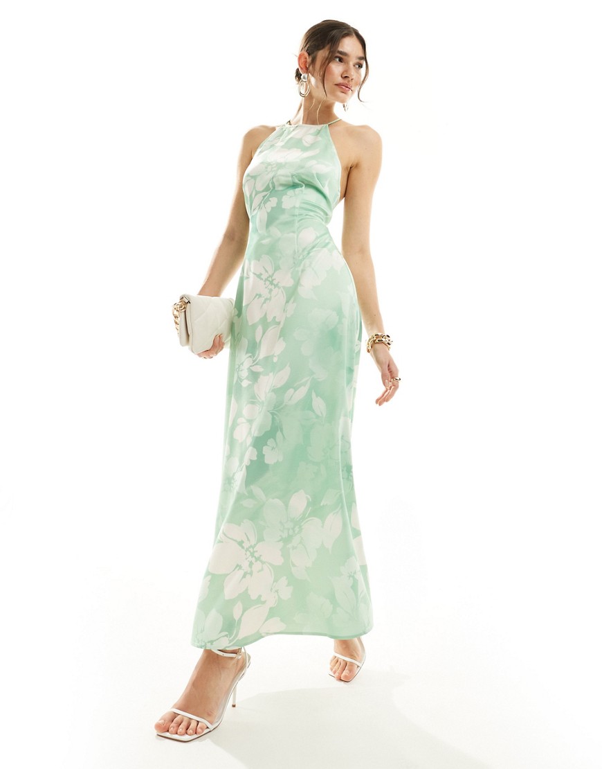 Vero Moda High Neck Maxi Dress In Green Watercolor Floral