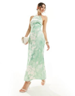 Vero Moda high neck maxi dress in green watercolour floral