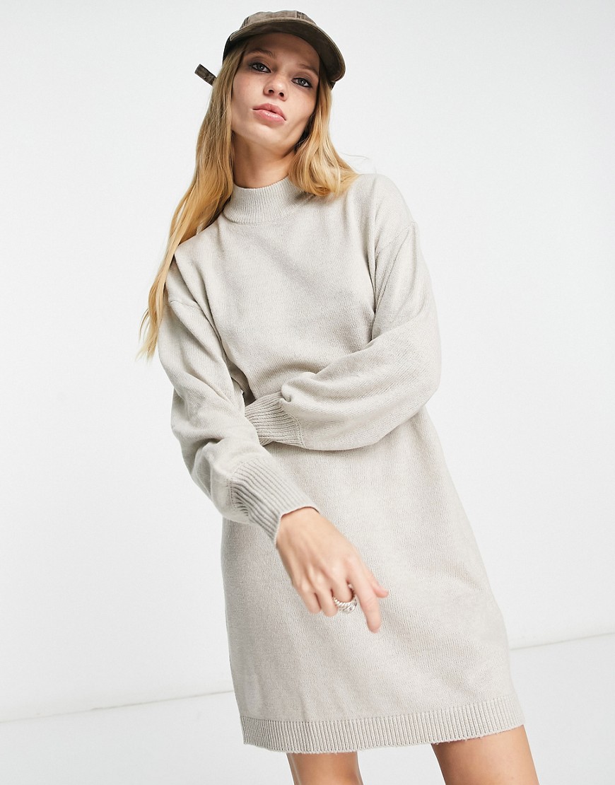 Vero Moda high neck mini sweater dress in birch-Neutral