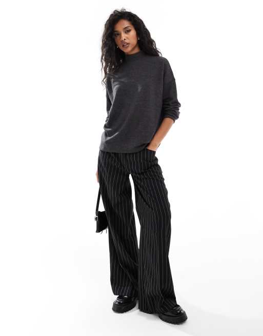 Vero Moda high neck oversized jersey top in black melange, 2 of 4