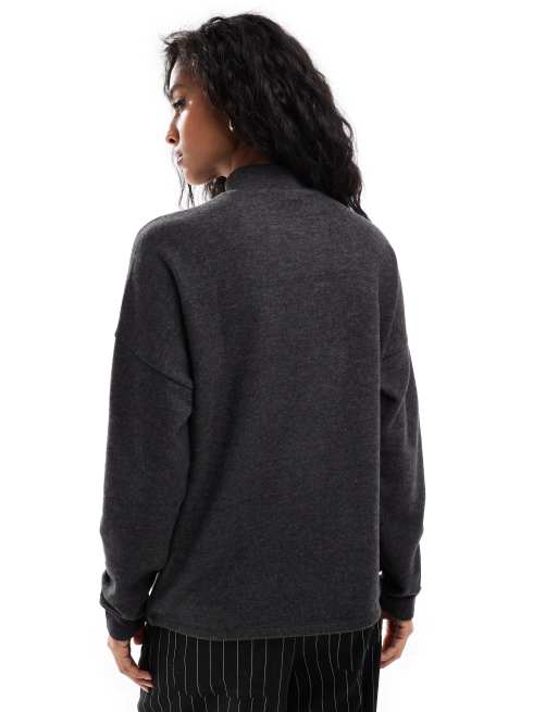 Vero Moda high neck oversized jersey top in black melange, 4 of 4